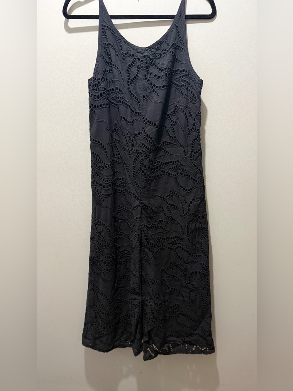 Anthropologie Maeve Chrysanthemum Eyelet Wide-Leg Jumpsuit - Black - Picture 3 of 8